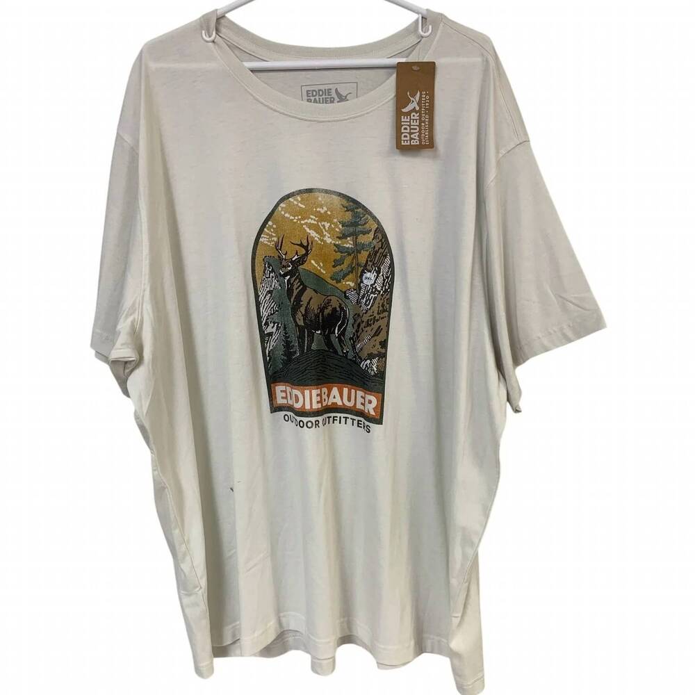 NEW EDDIE BAUER men's forest deer short sleeve tee - plus in white